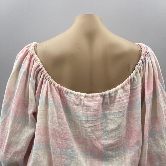 FORE‎ Pink White Plaid Off-Shoulder Tunic Blouse Cropped Womens S - Picture 3 of 10